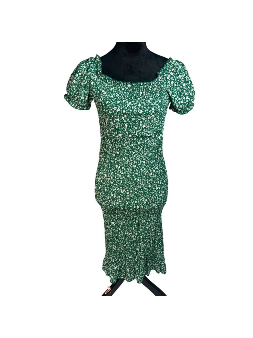 SHEIN Green Ditsy Floral Puff Sleeve Cottagecore Dress Medium
